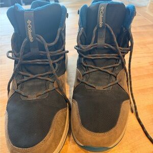 Columbia Men's Brown and Black Hiking Boots with Blue Accents